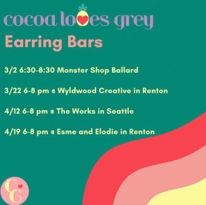 Cocoa Loves Grey Earring Bar Ticket