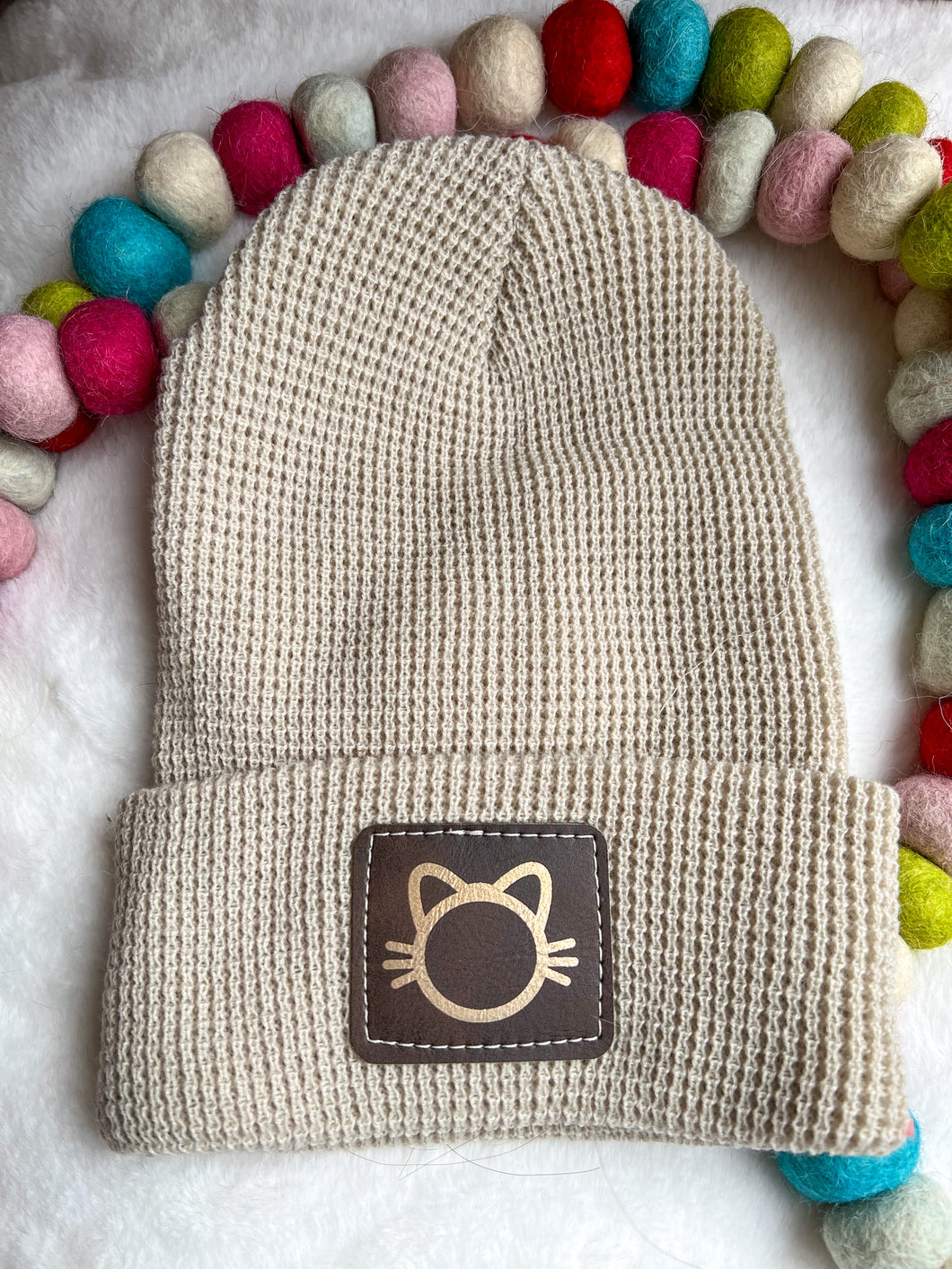 Cat Head Waffle Knit Beanie